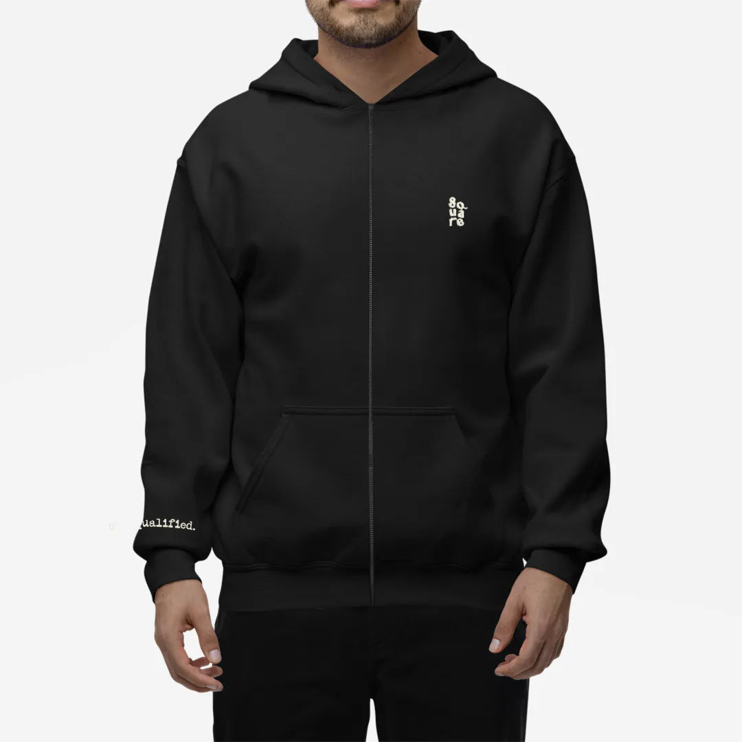 Overqualified - Black Zipper Hoodie
