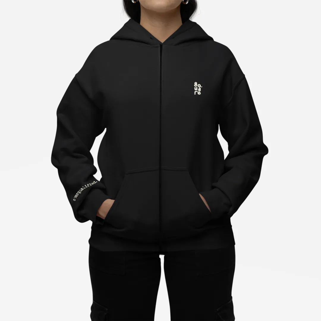 Overqualified - Black Zipper Hoodie